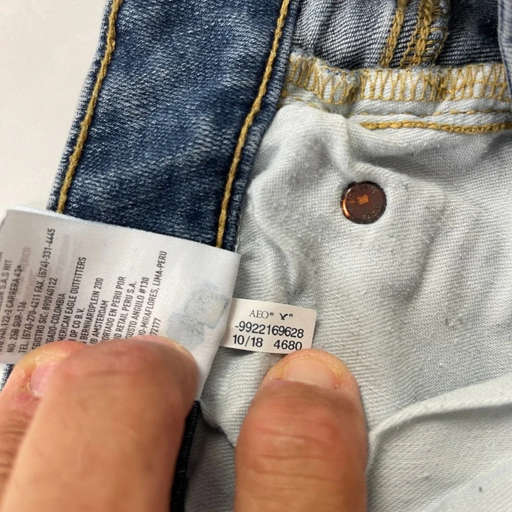 American Eagle Jeans Men 32x32 Blue Original Straight Medium Wash Whisker Grunge
